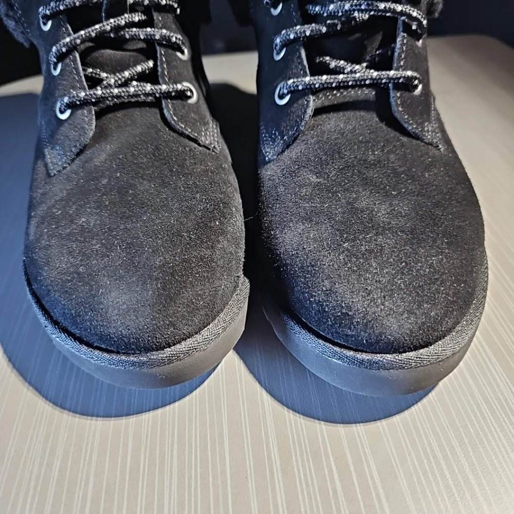 UGGS Romley Heritage Black Sherpa Lined‎ Leather Lace-Up Boots Women's 8 NWOT